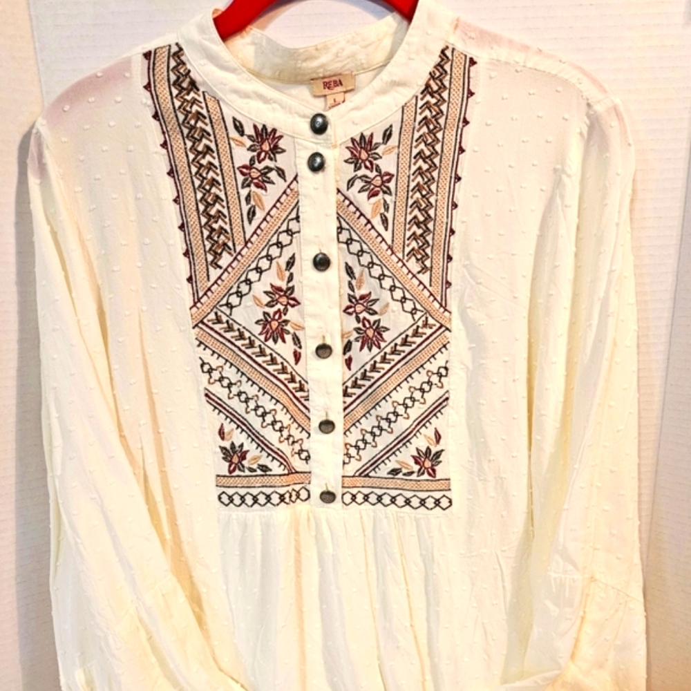 🌺 Reba Pheasant Style Blouse 100% Rayon Size Large